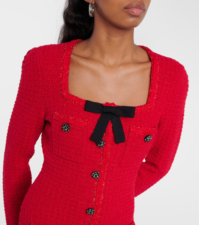 Shop Self-portrait Bow-detail Knitted Minidress In Red