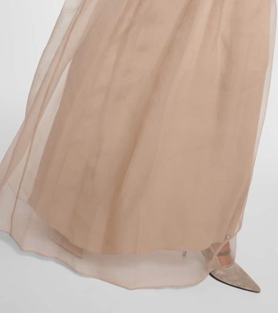 Shop Brunello Cucinelli High-rise Pleated Silk Maxi Skirt In Brown