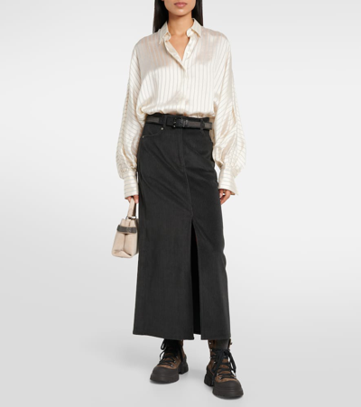 Brunello Cucinelli Striped Satin Blouse In Beige