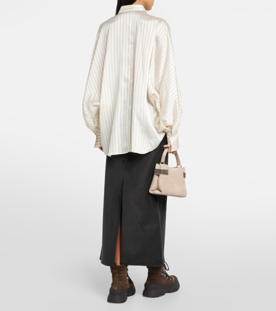 Brunello Cucinelli Striped Satin Blouse In Beige