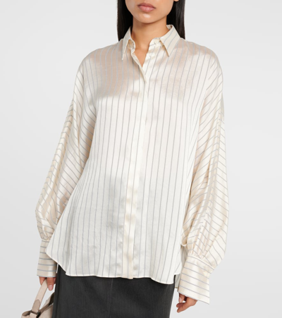 Brunello Cucinelli Striped Satin Blouse In Beige