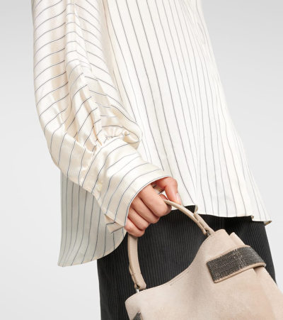 Brunello Cucinelli Striped Satin Blouse In Beige