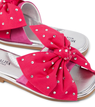Monnalisa Bow-detail Embellished Slides In Red