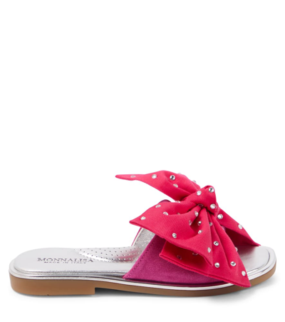 Monnalisa Bow-detail Embellished Slides In Red