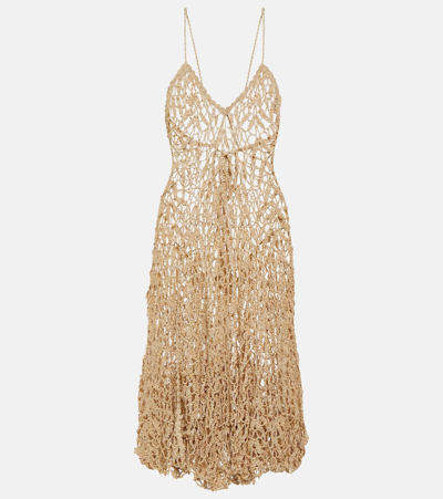 Shop Anna Kosturova Halterneck Crochet Midi Dress In Gold