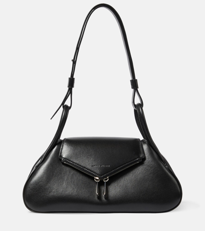 Shop Amina Muaddi Gemini Leather Shoulder Bag In Black