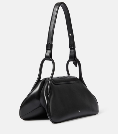 Shop Amina Muaddi Gemini Leather Shoulder Bag In Black