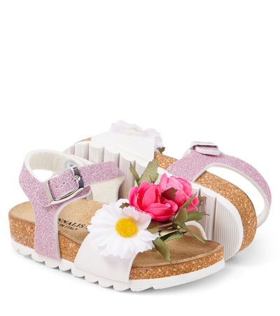 Monnalisa Floral-appliqué Sandals In Multicoloured