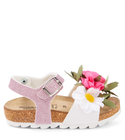 Monnalisa Floral-appliqué Sandals In Multicoloured