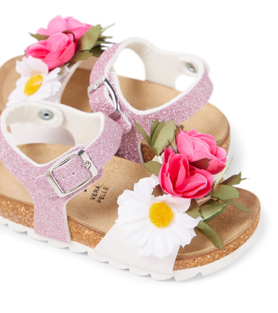 Monnalisa Floral-appliqué Sandals In Multicoloured