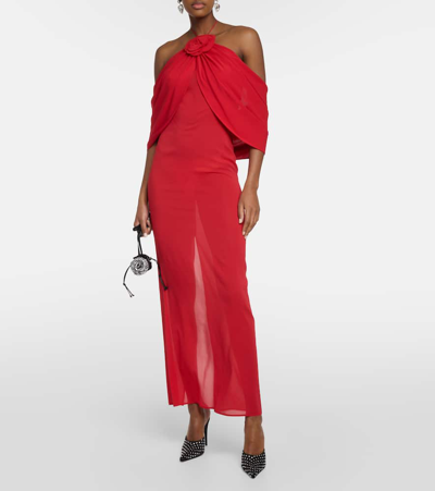 Shop Magda Butrym Floral-appliqué Silk Blend Gown In Red