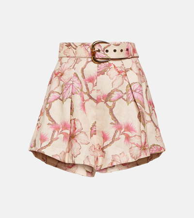 Shop Zimmermann Matchmaker Floral Linen Shorts In Pink