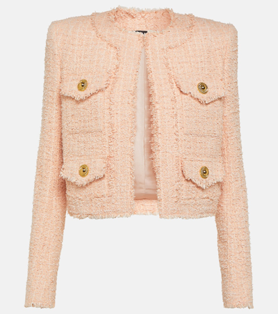 Shop Balmain Cropped Tweed Jacket In Pink