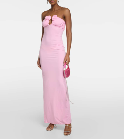 Magda Butrym Strapless Appliquéd Draped Stretch-jersey Maxi Dress In Pink