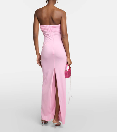 Magda Butrym Strapless Appliquéd Draped Stretch-jersey Maxi Dress In Pink