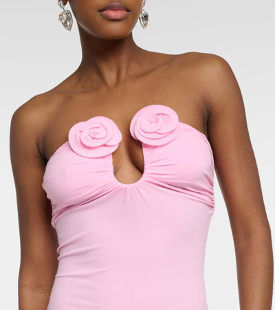 Magda Butrym Strapless Appliquéd Draped Stretch-jersey Maxi Dress In Pink