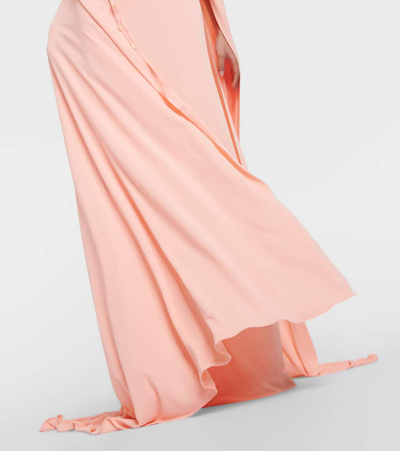 Shop Monique Lhuillier Caped Keyhole Satin Gown In Pink