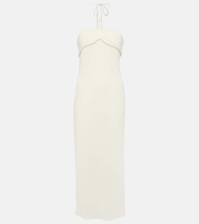 Shop Magda Butrym Pearl-detail Halterneck Midi Dress In White