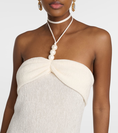 Shop Magda Butrym Pearl-detail Halterneck Midi Dress In White