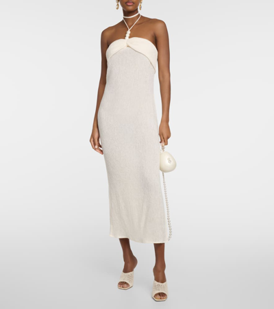 Shop Magda Butrym Pearl-detail Halterneck Midi Dress In White