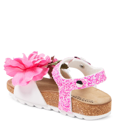 Shop Monnalisa Floral-appliqué Glitter Sandals In Multicoloured