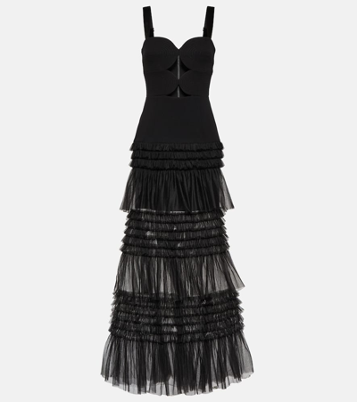 Shop Rebecca Vallance Amelia Tulle-trimmed Gown In Black