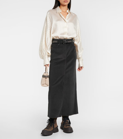 Shop Brunello Cucinelli Cotton Corduroy Maxi Skirt In Black