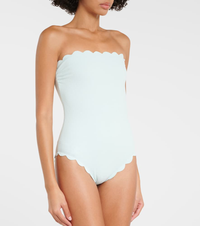 Shop Marysia Scalloped Strapless Swimsuit In Blue