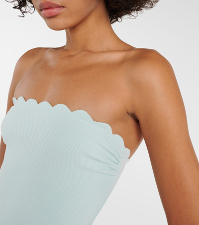 Shop Marysia Scalloped Strapless Swimsuit In Blue