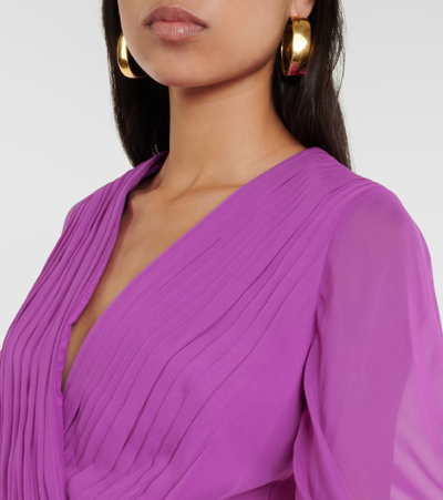 Shop Elie Saab Pleated Silk Chiffon Gown In Purple