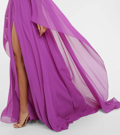 Shop Elie Saab Pleated Silk Chiffon Gown In Purple