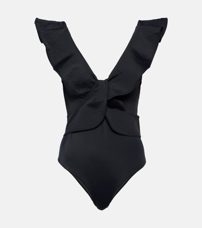 Shop Johanna Ortiz Ruffled Swimsuit In Black