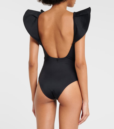 Shop Johanna Ortiz Ruffled Swimsuit In Black
