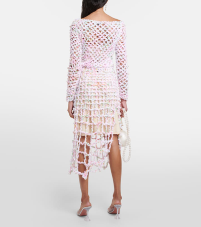 Shop Susan Fang Beaded Crochet Midi Skirt In Multicoloured