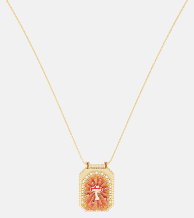 Marie Lichtenberg Mushroom Scapular 18kt Gold Necklace With Diamonds In Gold