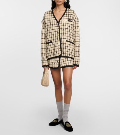 Miu Miu Embroidered Wool Blend Mini Skirt In Multicoloured