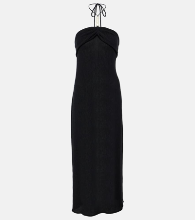 Shop Magda Butrym Pearl-detail Halterneck Midi Dress In Black