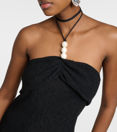 Shop Magda Butrym Pearl-detail Halterneck Midi Dress In Black