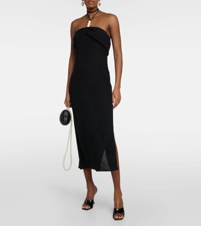 Shop Magda Butrym Pearl-detail Halterneck Midi Dress In Black