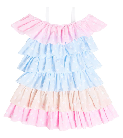 Monnalisa Ruffled Cotton Dress In Multicoloured