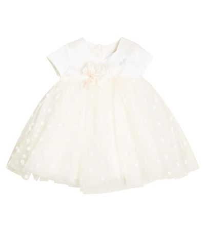 Shop Monnalisa Baby Floral-appliqué Polka-dot Dress In White