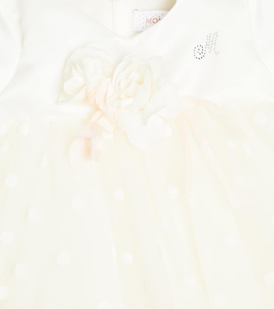 Shop Monnalisa Baby Floral-appliqué Polka-dot Dress In White