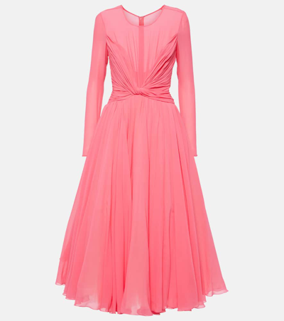 Shop Giambattista Valli Silk Georgette Midi Dress In Pink