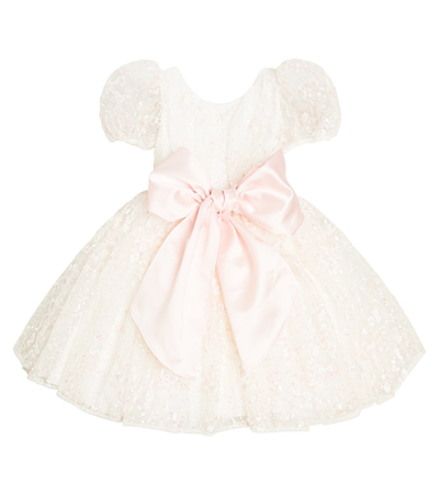 Monnalisa Ludovica Embellished Puff-sleeve Tulle Dress In Pink