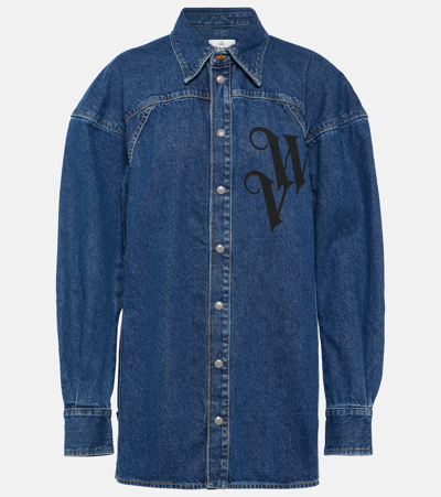 Shop Vivienne Westwood Logo Denim Shirt In Blue