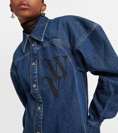 Shop Vivienne Westwood Logo Denim Shirt In Blue