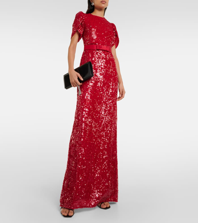 Shop Erdem Bow-detail Sequined Maxi Dress In Red