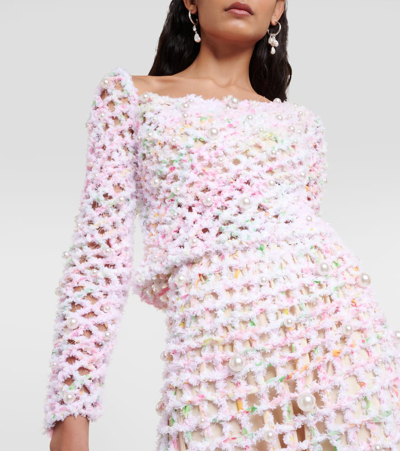 Shop Susan Fang Beaded Off-shoulder Crochet Top In Multicoloured