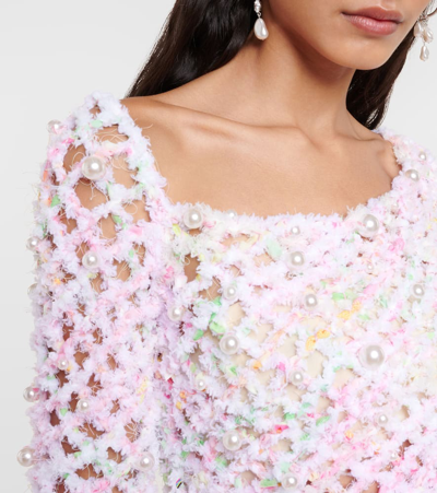 Shop Susan Fang Beaded Off-shoulder Crochet Top In Multicoloured