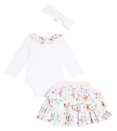 Shop Monnalisa Baby Bodysuit, Skirt, And Headband Set In Multicoloured
